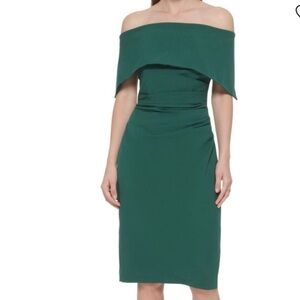 Vince Camuto Off Shoulder Midi Cocktail Dress